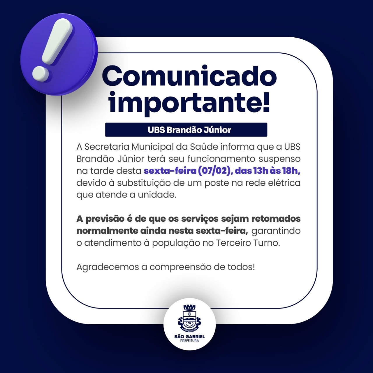 ATENÇÃO,  Secretaria Municipal da Saúde informa
